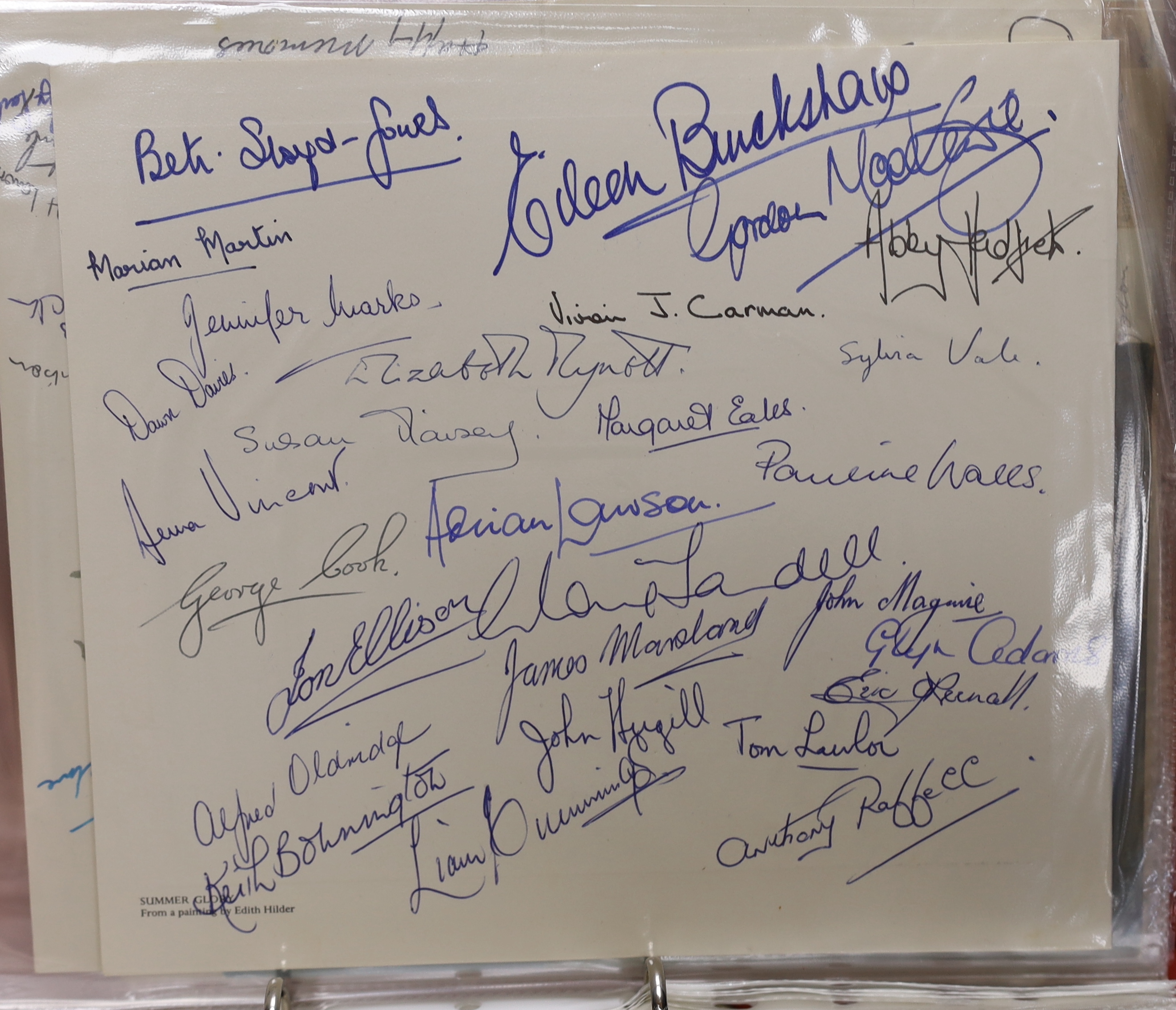 D’Oyly Carte interest; a silver plated tray with etched signatures of singers and principal artists of the D’Oyly Carte Opera Company, presented to Musical Director Isidore Godfrey on his retirement in 1968, together wit